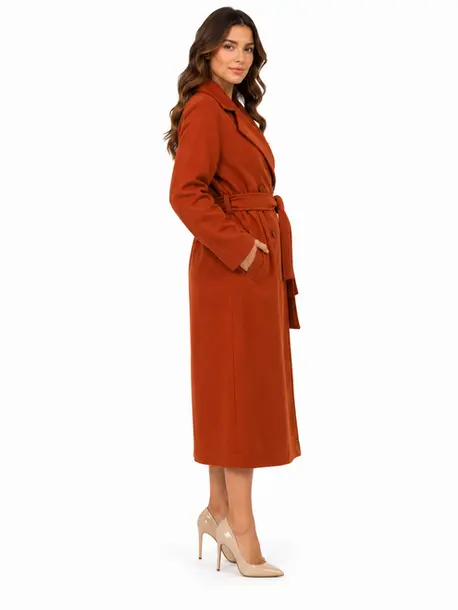 Sobretudo Feminino Longo La Batida com Faixa .ML-16 Terracota