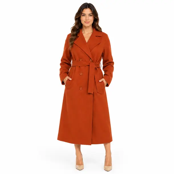 Sobretudo Feminino Longo La Batida com Faixa .ML-16 Terracota
