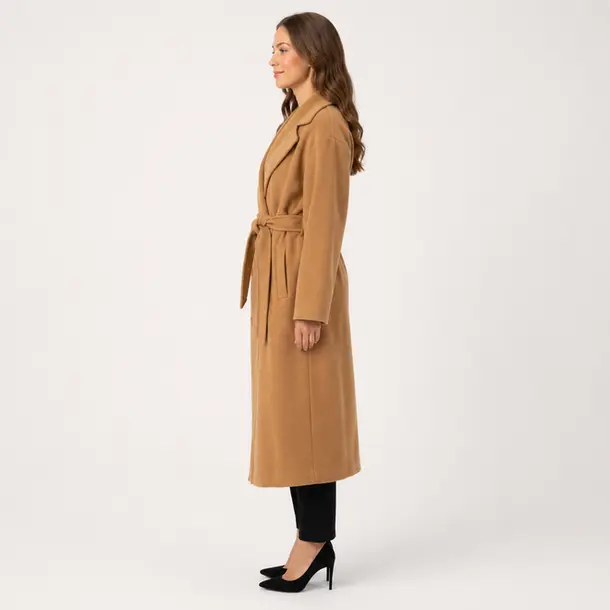 Sobretudo Feminino Longo La Batida com Faixa .ML-16 Camel