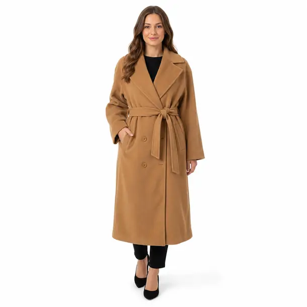 Sobretudo Feminino Longo La Batida com Faixa .ML-16 Camel