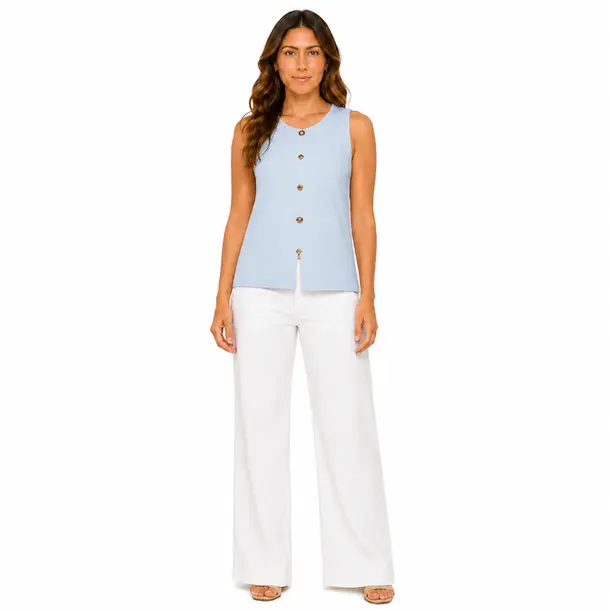 Regata Feminina Canelada com Botoes .SF-66 Azul