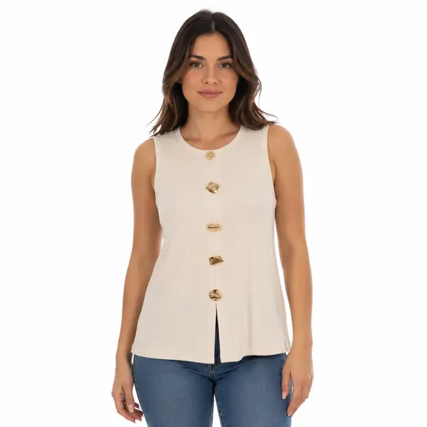 Regata Feminina Canelada com Botoes .SF-66 Branco