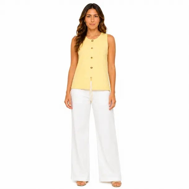 Regata Feminina Canelada com Botoes .SF-66 Amarelo