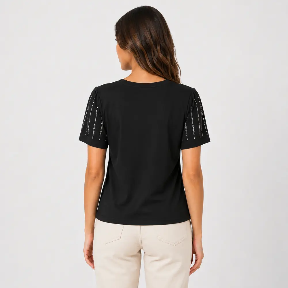 Blusa Feminina Manga Curta Com Strass .SF705