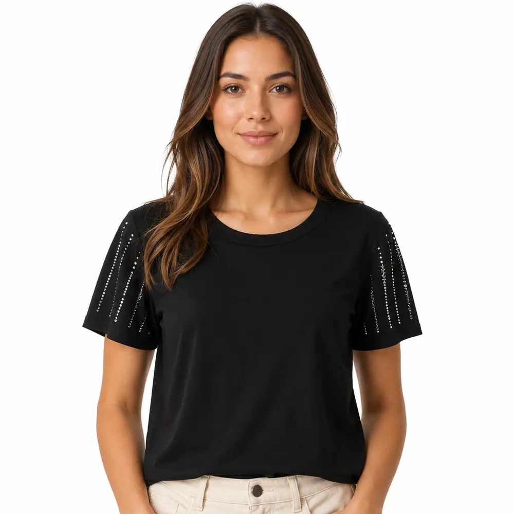 Blusa Feminina Manga Curta Com Strass .SF705