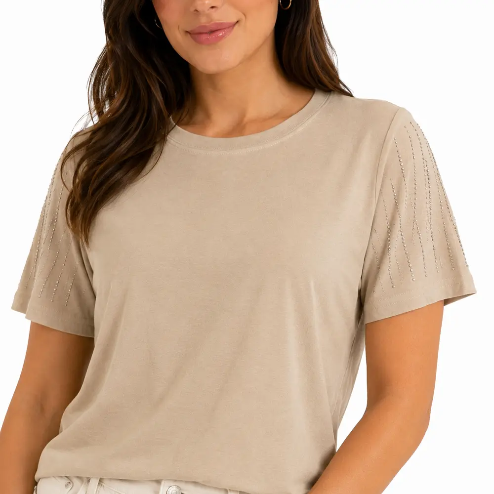 Blusa Feminina Manga Curta Com Strass .SF705