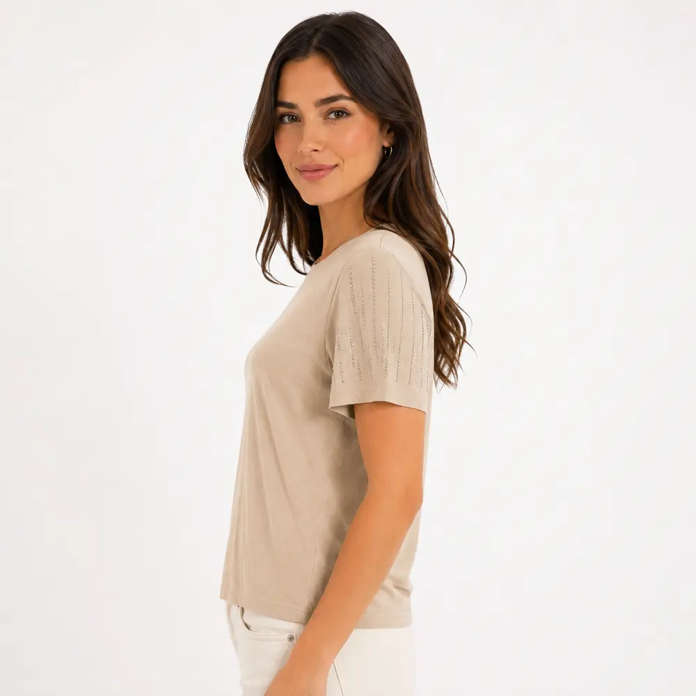 Blusa Feminina Manga Curta Com Strass .SF705