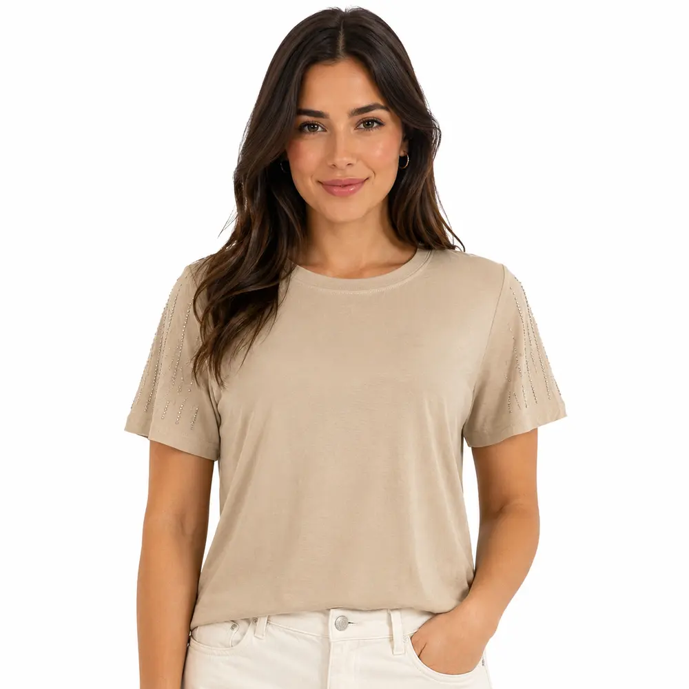 Blusa Feminina Manga Curta Com Strass .SF705