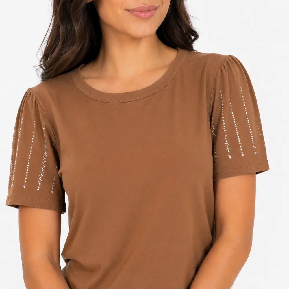 Blusa Feminina Manga Curta Com Strass .SF705