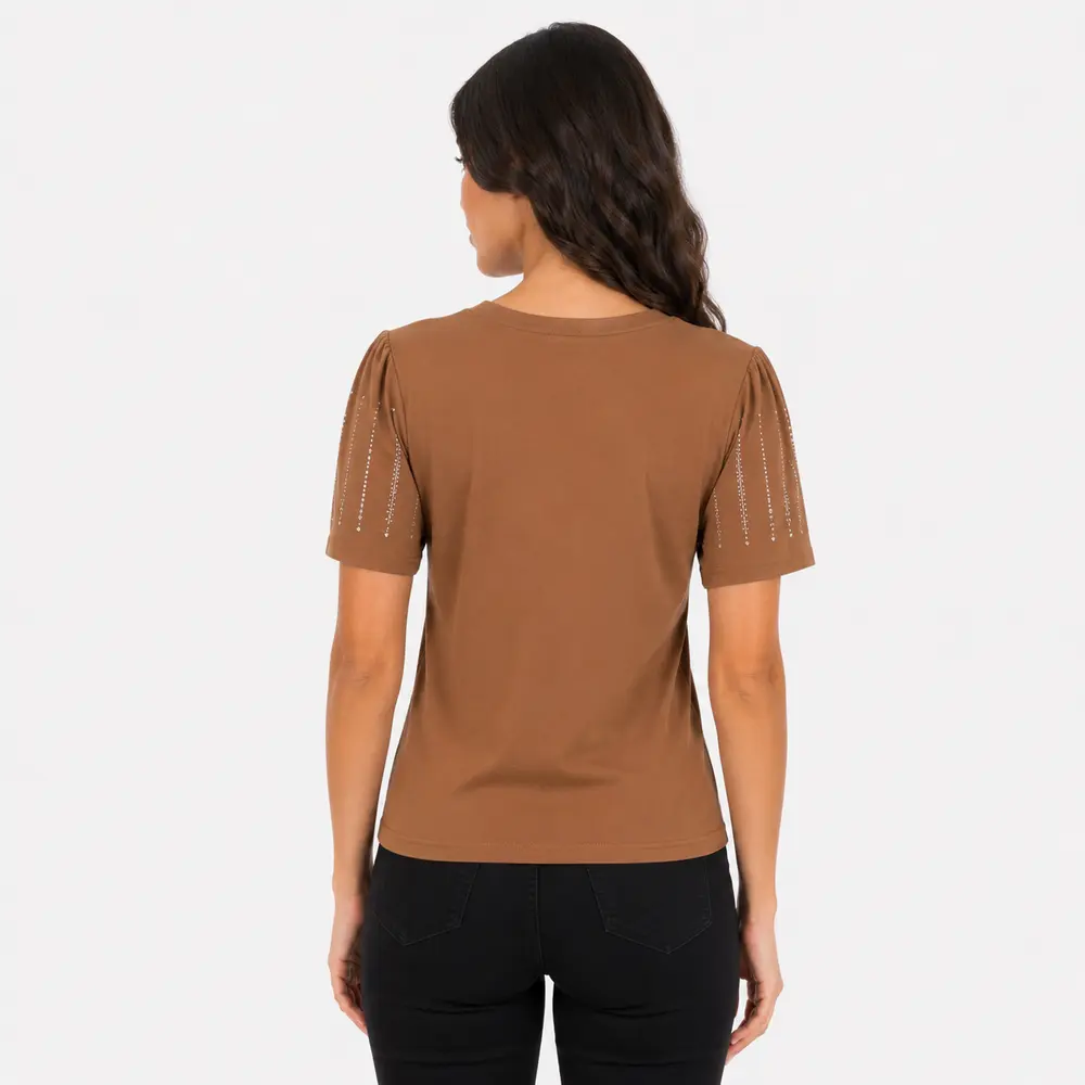 Blusa Feminina Manga Curta Com Strass .SF705
