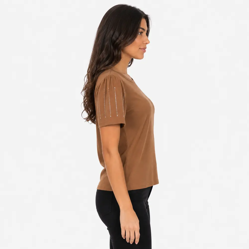 Blusa Feminina Manga Curta Com Strass .SF705