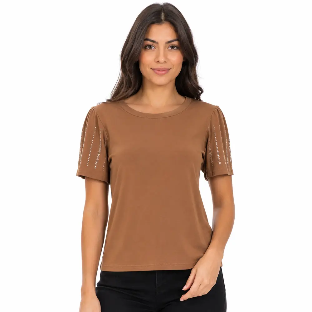 Blusa Feminina Manga Curta Com Strass .SF705
