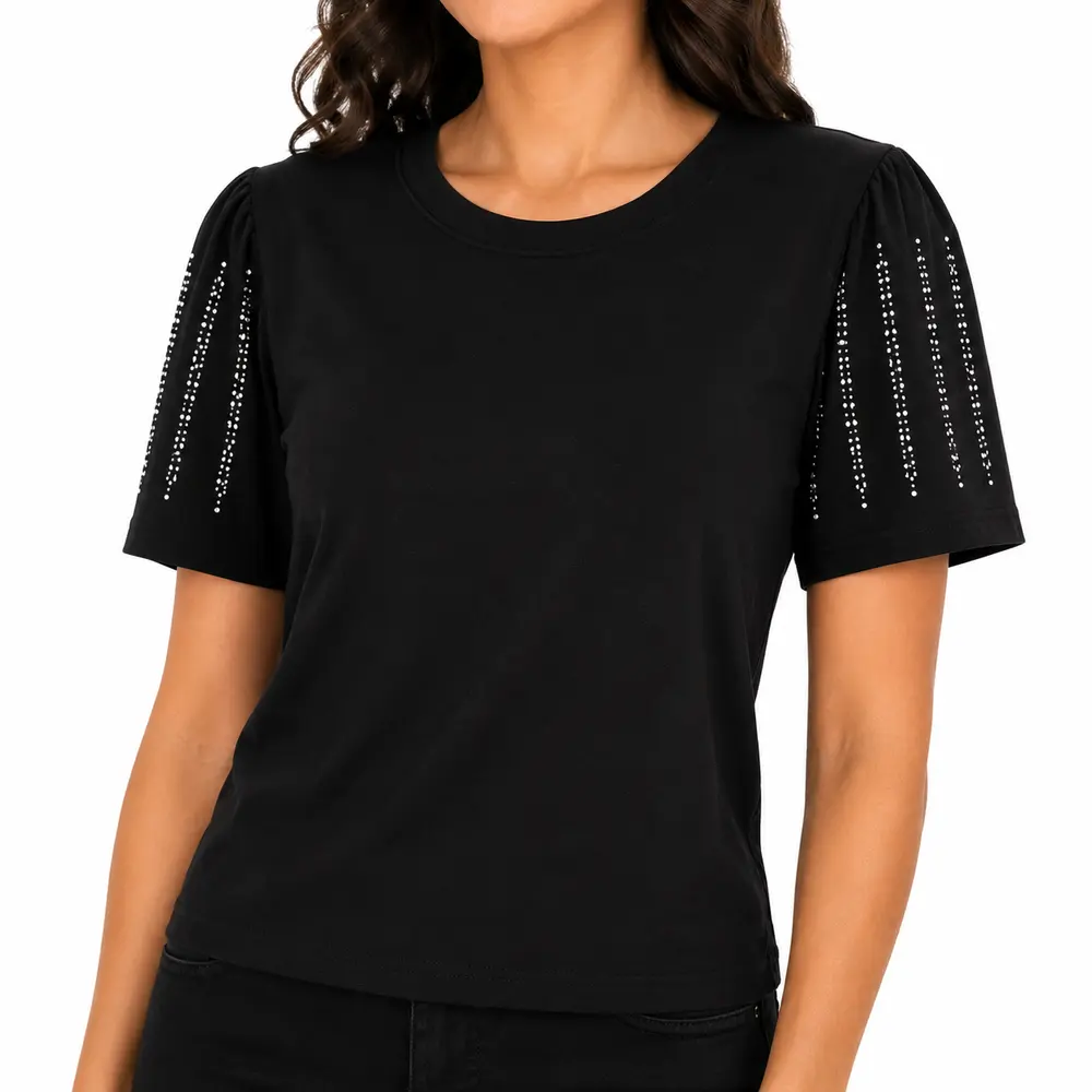 Blusa Feminina Manga Curta Com Strass .SF705