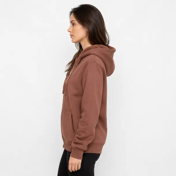 Jaqueta Feminina Moletom com Capuz .1002251B Marrom