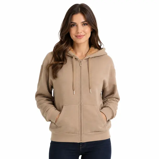 Jaqueta Feminina Moletom com Capuz .1002252B Marrom