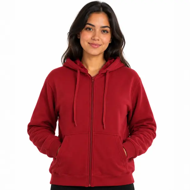 Jaqueta Feminina Moletom com Capuz .1002252B Cereja