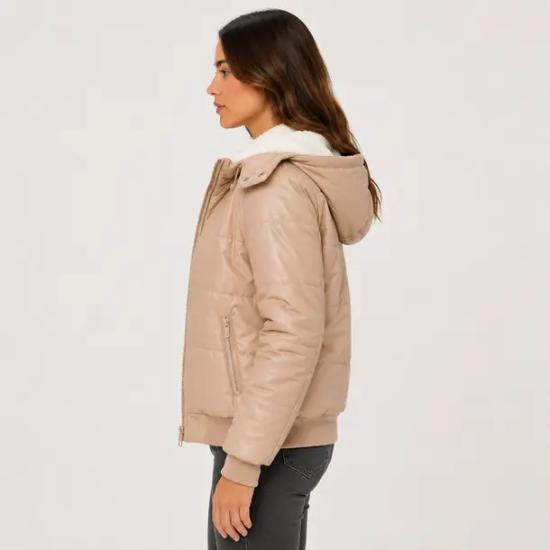 Jaqueta Feminina Nylon com Capuz .26060029 Bege