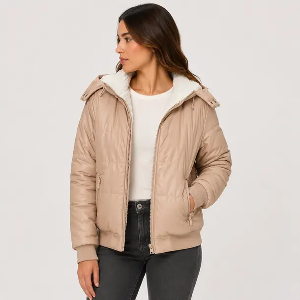 Jaqueta Feminina Nylon com Capuz .26060029 Bege