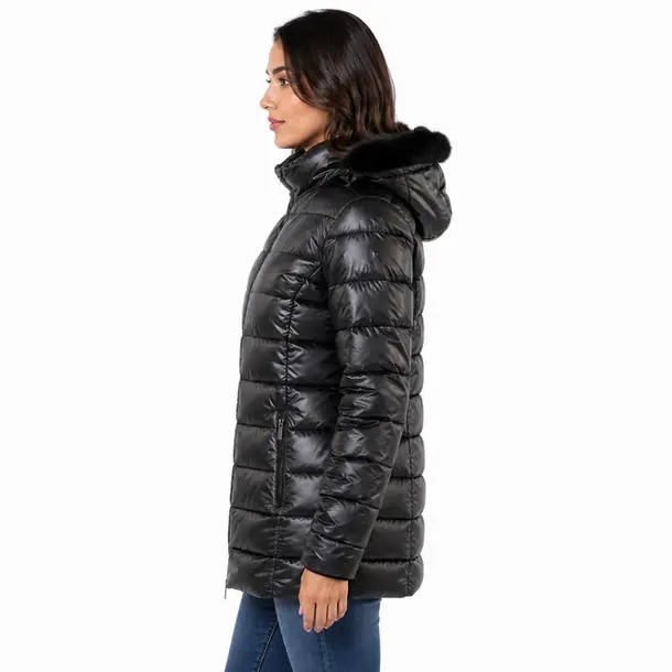 Jaqueta Feminina Nylon Alongada com Capuz .26090012 Preto