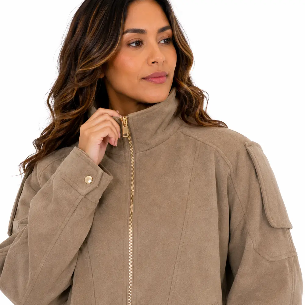 Jaqueta Feminina Suede Bomber com Ziper .26210109