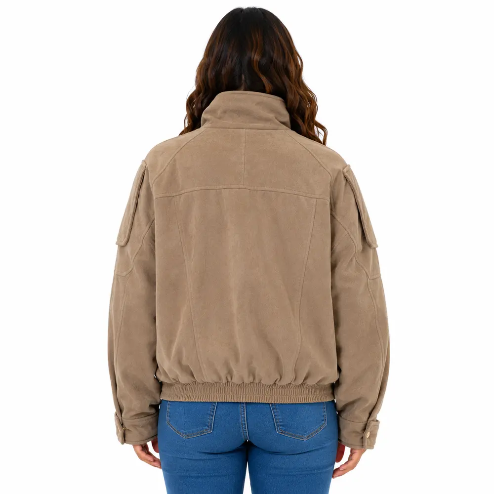 Jaqueta Feminina Suede Bomber com Ziper .26210109
