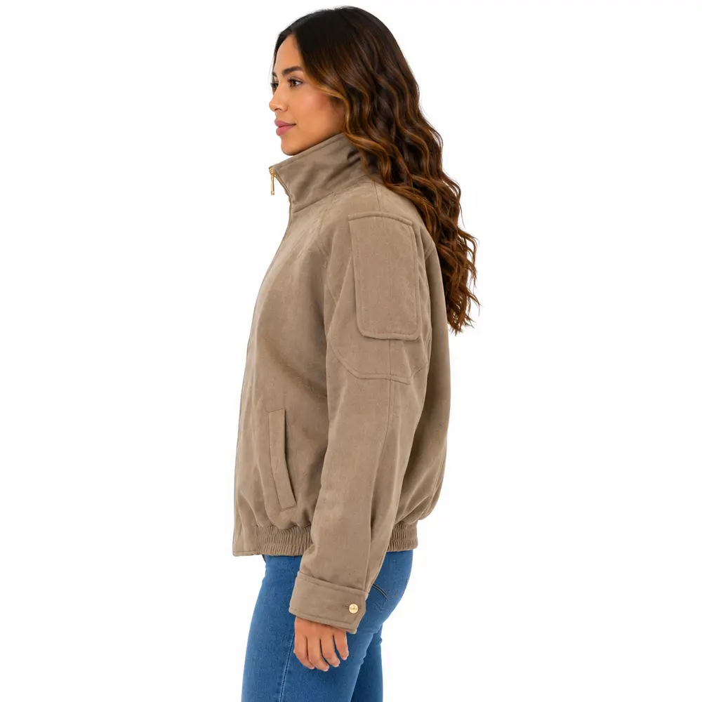 Jaqueta Feminina Suede Bomber com Ziper .26210109