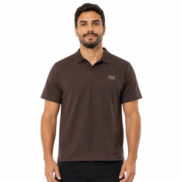 Polo Masculina Manga Curta em Malha .29081704 Marrom Negro