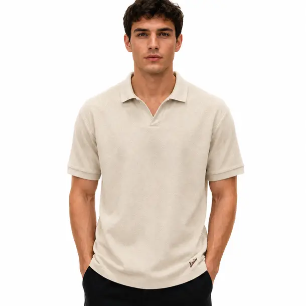 Polo Masculina Manga Curta Malha Diferenciada .29081871 Bege Natural