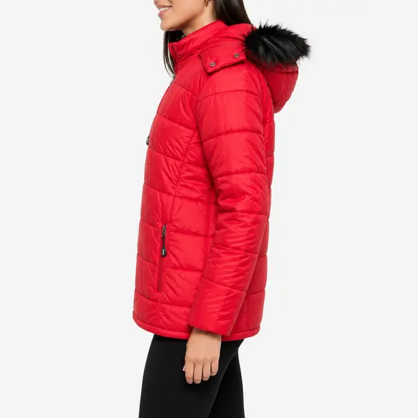Jaqueta Feminina Nylon com Capuz e Pelo Sintetico .26010166 Vermelho
