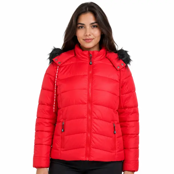 Jaqueta Feminina Nylon com Capuz e Pelo Sintetico .26010166 Vermelho