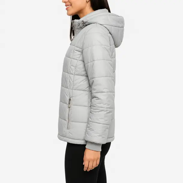 Jaqueta Feminina Nylon Alongada com Capuz .26010178 Cinza