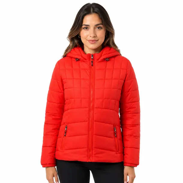 Jaqueta Feminina Nylon Alongada com Capuz .26010178 Vermelho