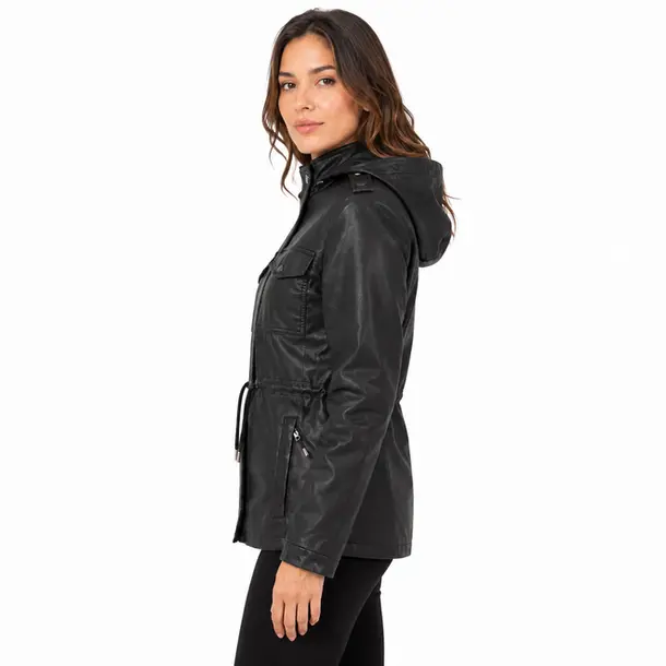 Jaqueta Feminina Parka PU com Ajuste .26060026 Preto