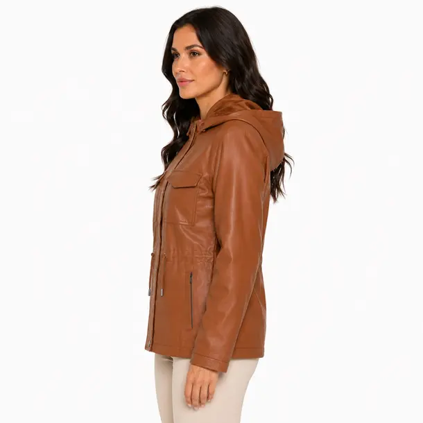 Jaqueta Feminina Parka PU com Ajuste .26060026 Café