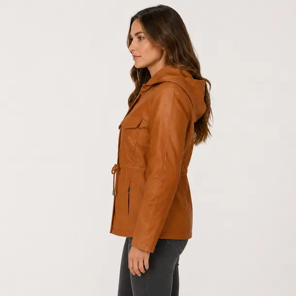 Jaqueta Feminina Parka PU com Ajuste .26060026 Caramelo