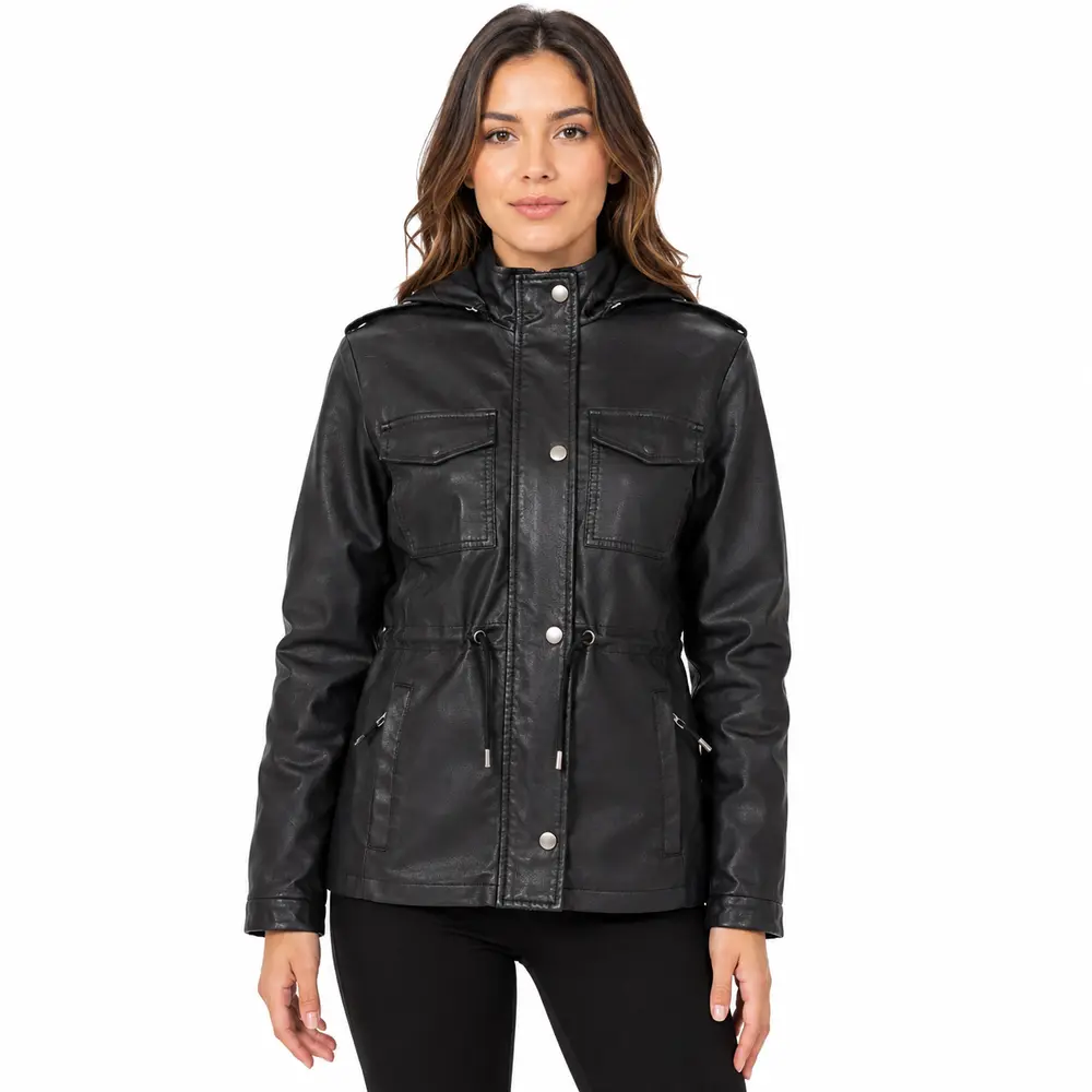 Jaqueta Feminina Parka PU com Ajuste .26060026