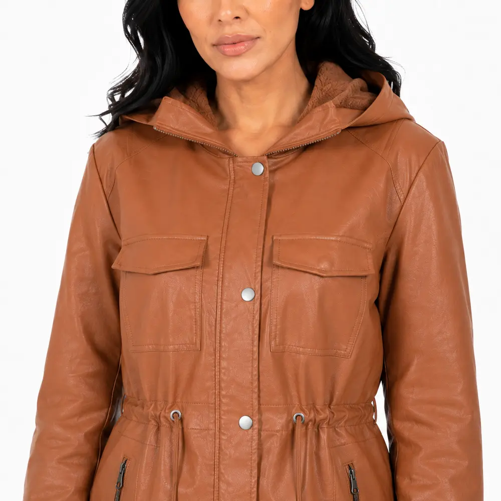 Jaqueta Feminina Parka PU com Ajuste .26060026