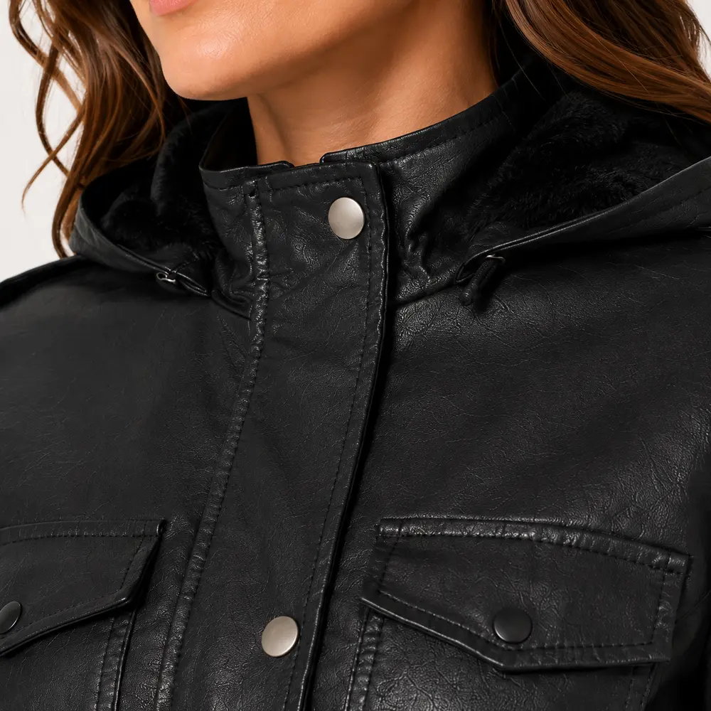 Jaqueta Feminina Parka PU com Ajuste .26060026
