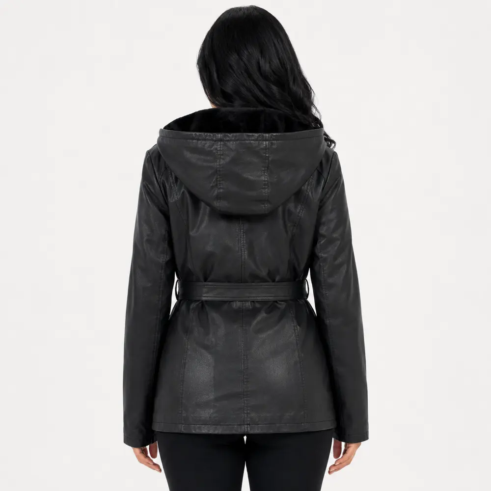 Jaqueta Feminina Parka PU com Cinto .26060020