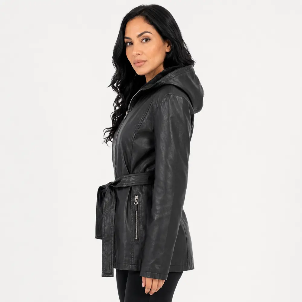 Jaqueta Feminina Parka PU com Cinto .26060020