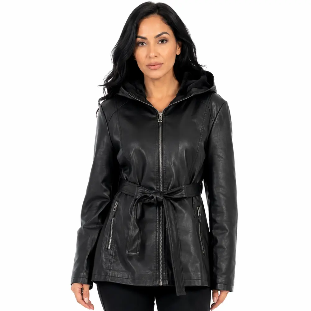 Jaqueta Feminina Parka PU com Cinto .26060020