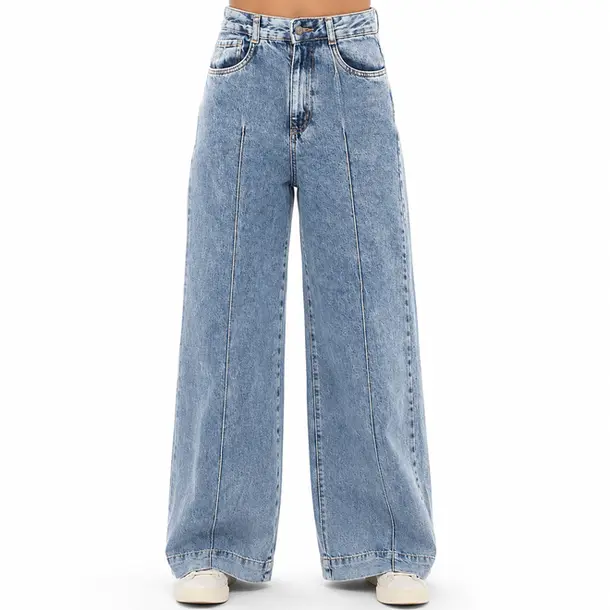 Calca Jeans Feminina Wide Leg com Nervura .3798 Lav Media