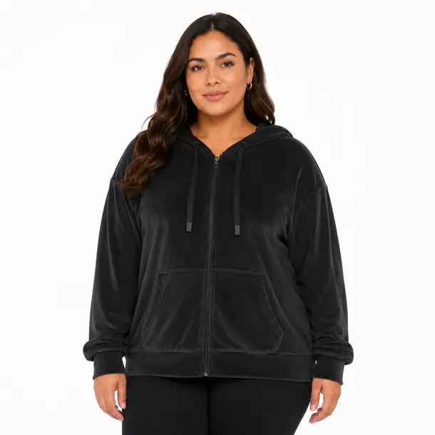 Jaqueta Fem Plus Plush com Capuz 1002319B Preto