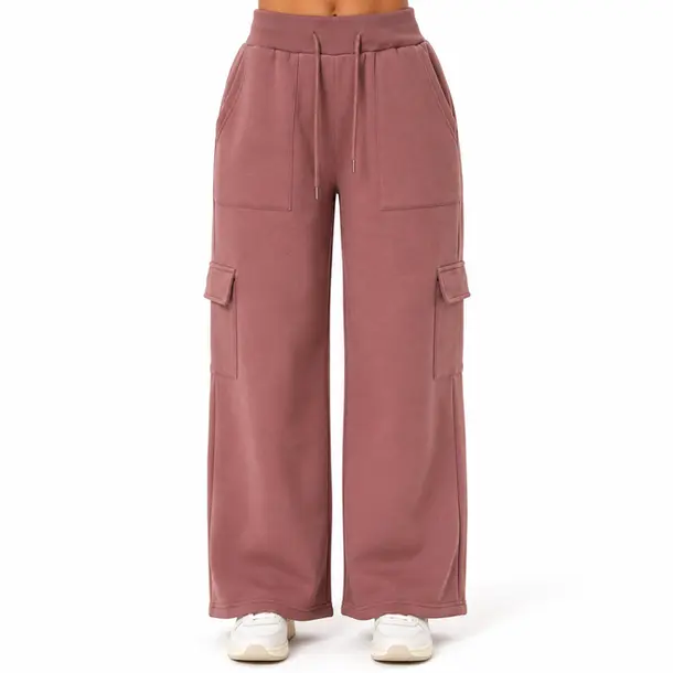Calça Fem Moletom Wide Carg .FJ3105B Marrom