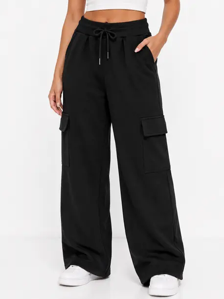 Calça Fem Moletom Wide Carg .FJ3105B Preto