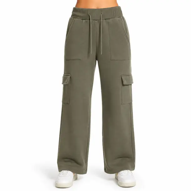 Calça Fem Moletom Wide Carg .FJ3105B Verde