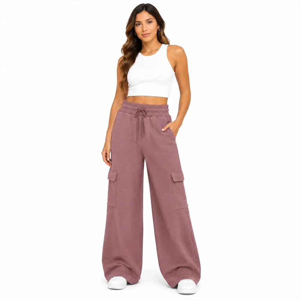 Calça Fem Moletom Wide Carg .FJ3105B