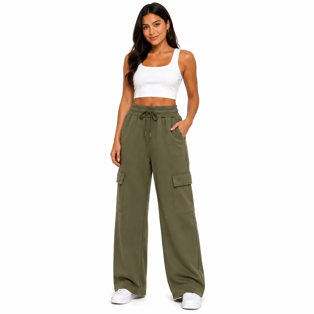Calça Fem Moletom Wide Carg .FJ3105B