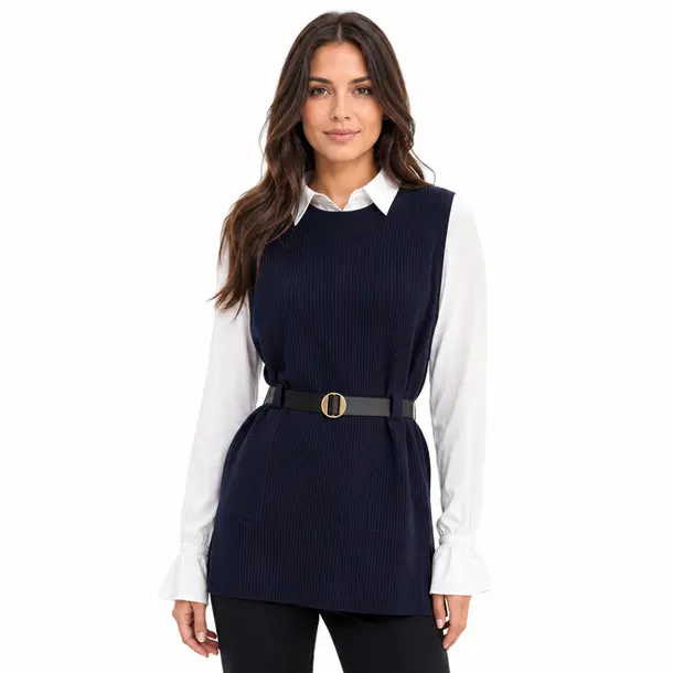 Twin Set Fem Camisa Colete Cinto Removivel .S1200 Marinho