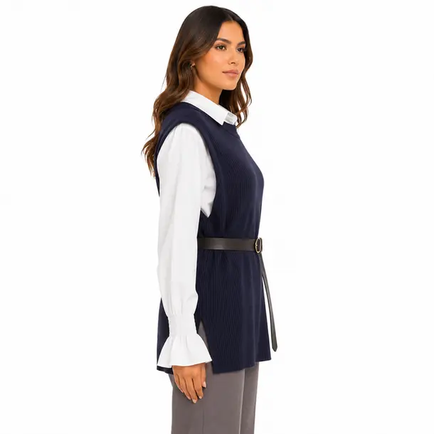 Twin Set Fem Camisa Colete Cinto Removivel .S1200 Marinho